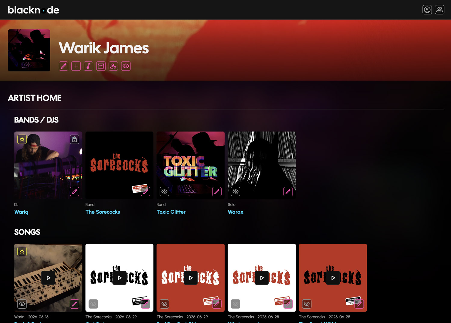 Blacknode artist home page continued.
