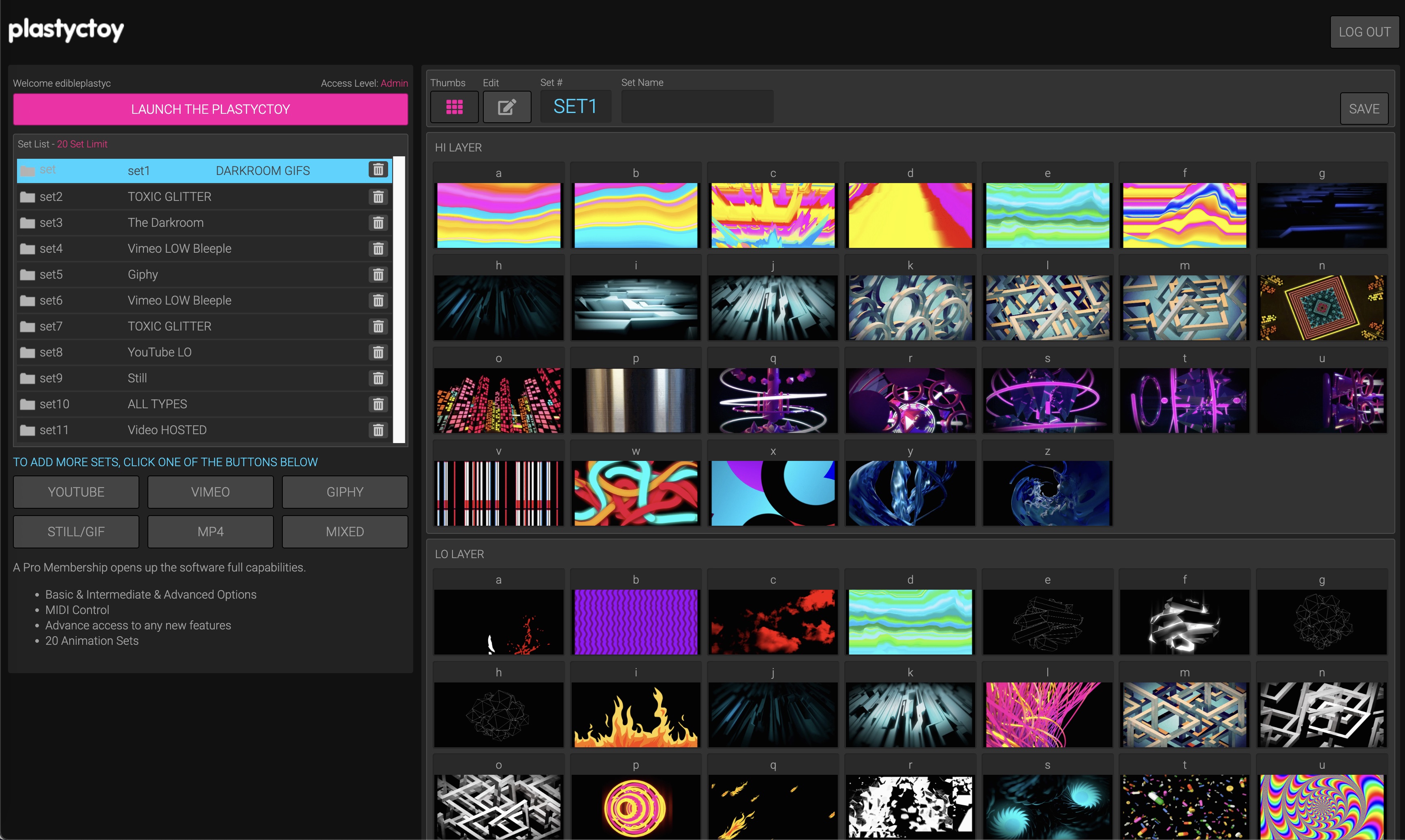 Plastyctoy arrange interface for visual sources.